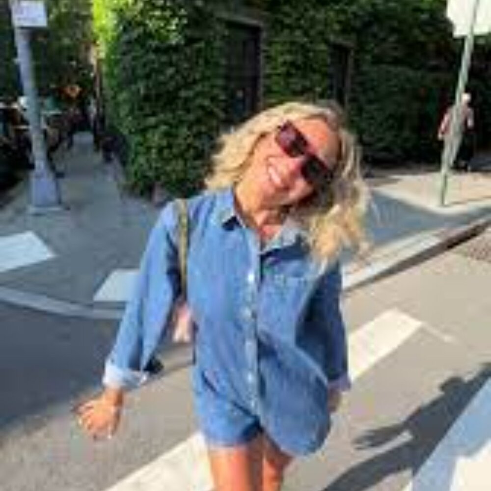Denim Button-Front Romper - Blue - Picture 2 of 3